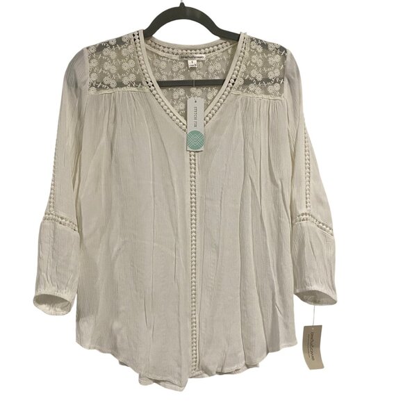 JohnPaulRichard Stitch Fix Raelinn Crochet Lace Detail Top‎ White S NWT - Picture 1 of 14